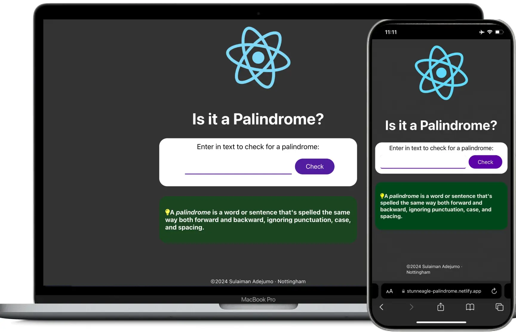 Palindrome Responsive Preview - Sulaiman Adejumo Portfolio